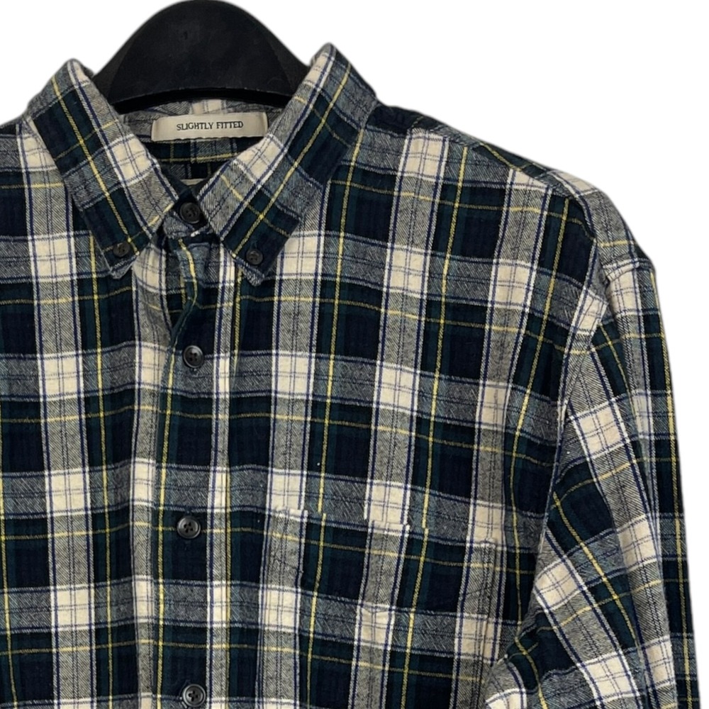 Vintage Y2K L.L. Bean Flannel Shirt Men LT TALL Navy Green Plaid Slightly Fitted